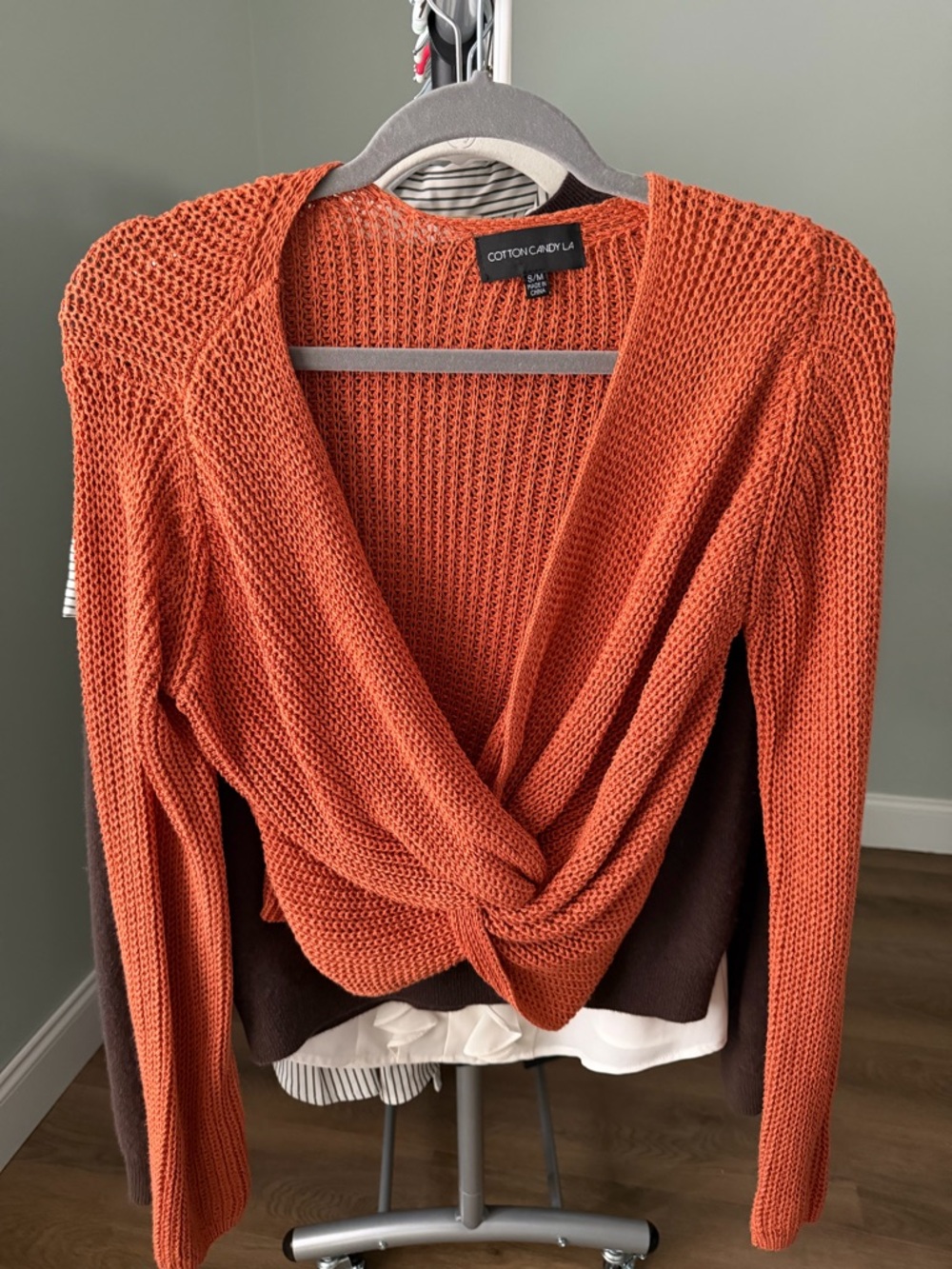 Cotton Candy Burnt Orange Twist-Front V-Neck Sweater